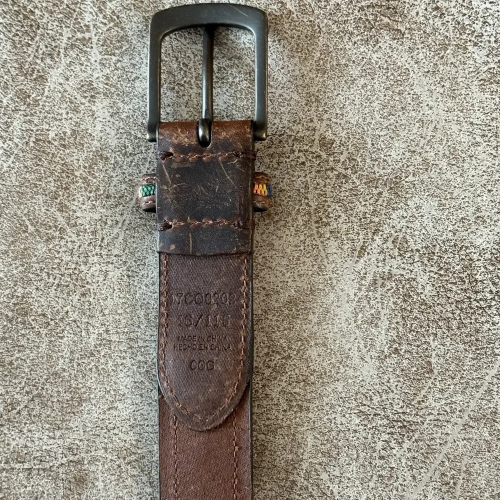 Southwestern Woven Leather Belt Brown Genuine Leather Columbia Size 46 Vintage
